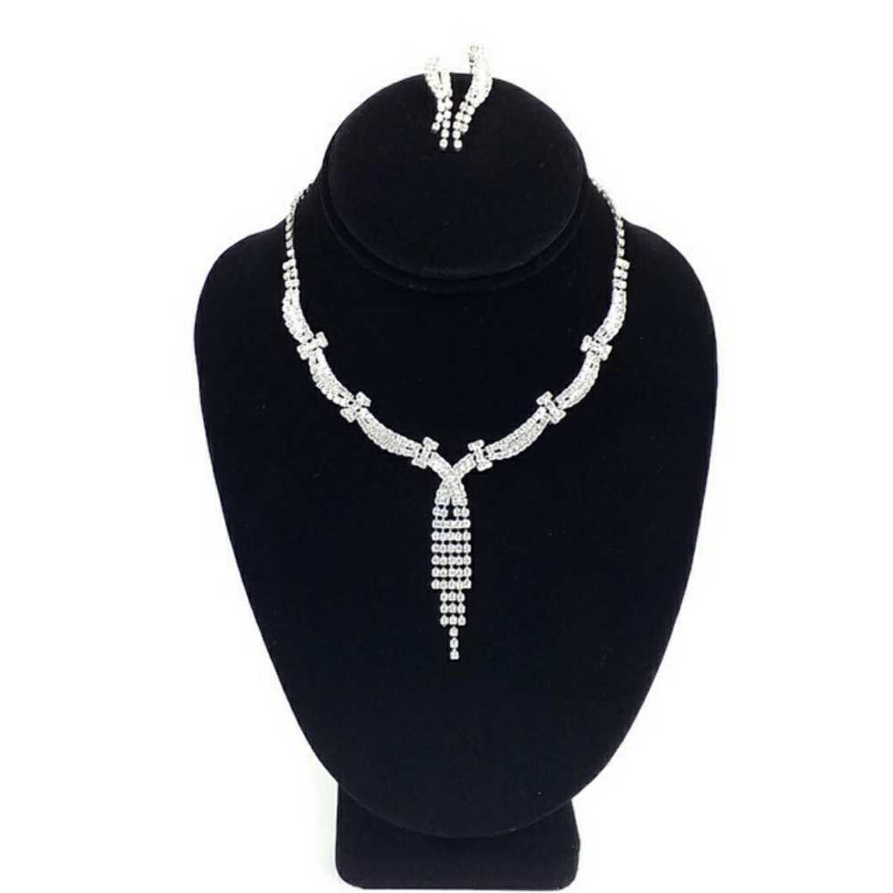 Unbranded Imitation Diamond Drop Necklace And Earring Set-3 Piece